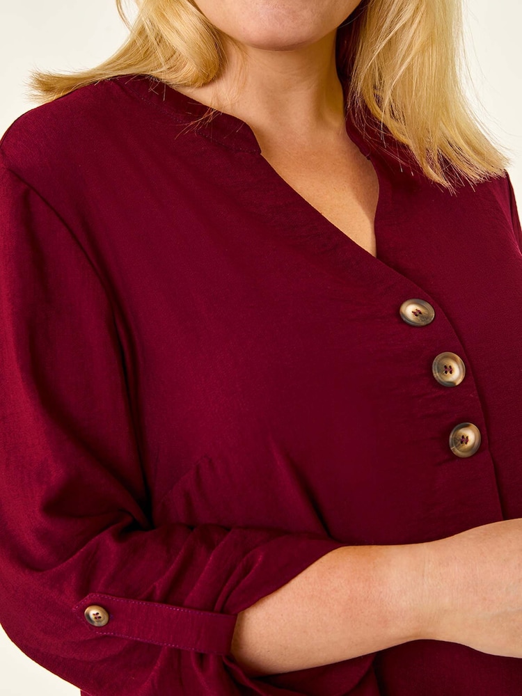 Roman Red Curve Button Detail Tunic Top - Image 5 of 5 Roman Red Curve Button Detail Tunic Top - Image 5 of 5