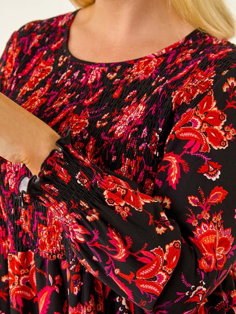 Roman Red Curve Floral Print Stretch Blouse - Image 5 of 5 Roman Red Curve Floral Print Stretch Blouse - Image 5 of 5
