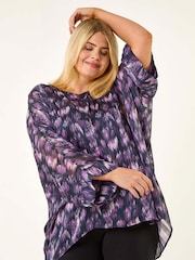 Roman Purple Swirl Print Metallic Blouse - Image 1 of 5