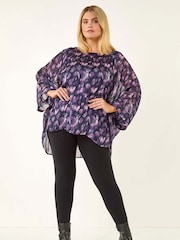 Roman Purple Swirl Print Metallic Blouse - Image 2 of 5