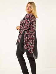 Roman Pink Curve Floral High Low Chiffon Blouse - Image 3 of 5