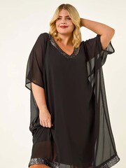 Roman Black Curve Sequin Chiffon Overlay Dress - Image 1 of 5