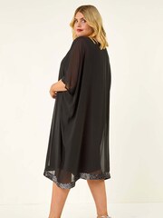 Roman Black Curve Sequin Chiffon Overlay Dress - Image 3 of 5