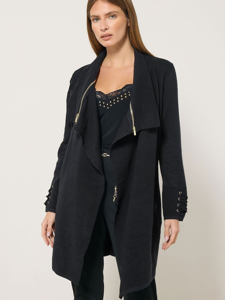 Star by Julien MacDonald Black Edge To Edge Zip Cardigan - Image 1 of 5 Star by Julien MacDonald Black Edge To Edge Zip Cardigan - Image 1 of 5