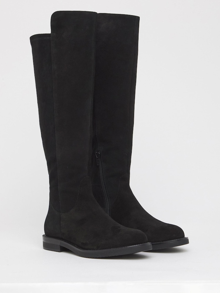 JD Williams Black Wide Fit Real Suede Riding Boots - Image 2 of 3