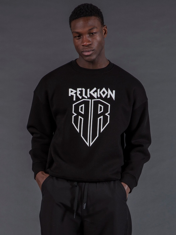 Religion Black Skull Antarsia Knit Jumper - Image 1 of 4 Religion Black Skull Antarsia Knit Jumper - Image 1 of 4