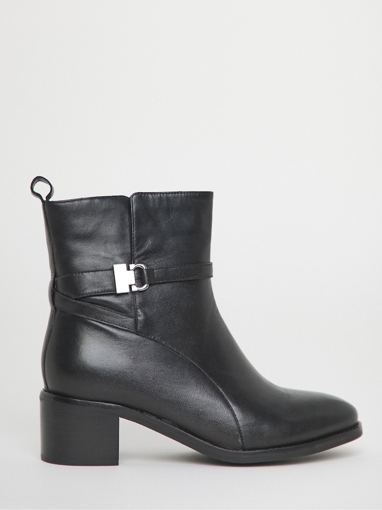 JD Williams Black Extra Wide Fit Low Block Heel Real Leather Ankle Boots With Metal Trim - Image 2 of 4 JD Williams Black Extra Wide Fit Low Block Heel Real Leather Ankle Boots With Metal Trim - Image 2 of 4