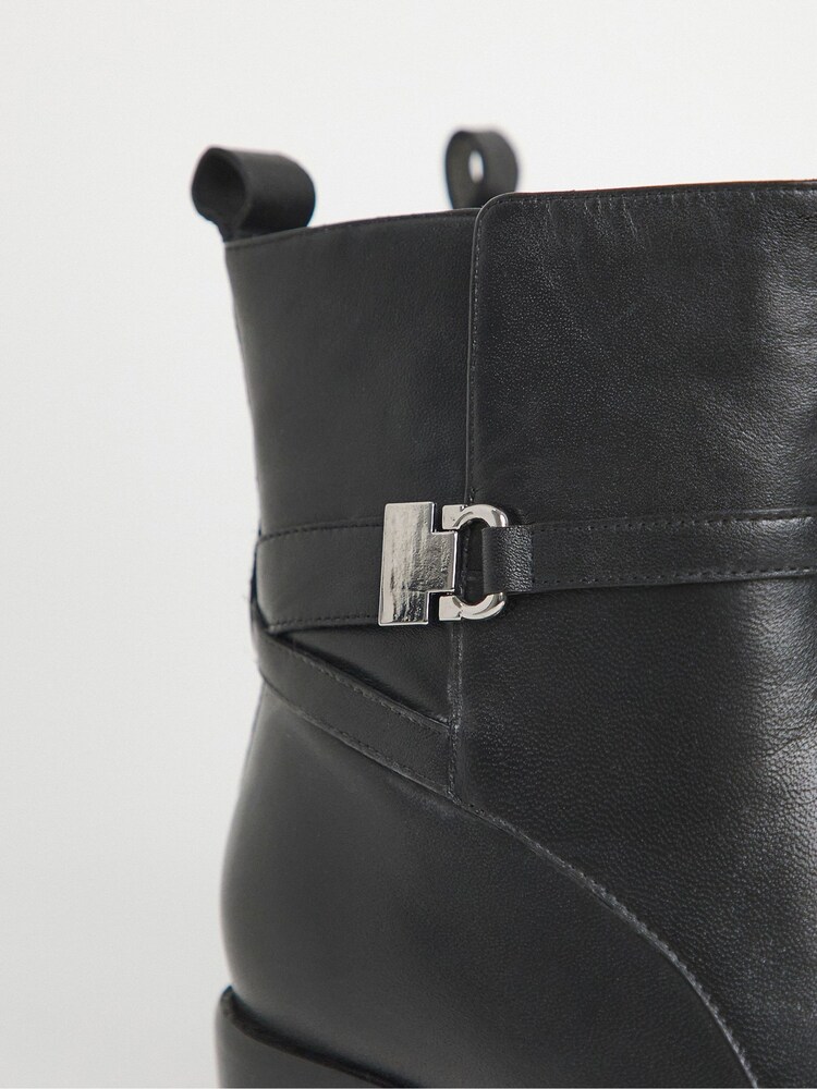 JD Williams Black Extra Wide Fit Low Block Heel Real Leather Ankle Boots With Metal Trim - Image 4 of 4
