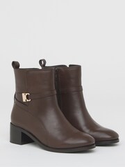 JD Williams Brown Extra Wide Fit Low Block Heel Real Leather Ankle Boots With Metal Trim - Image 3 of 4