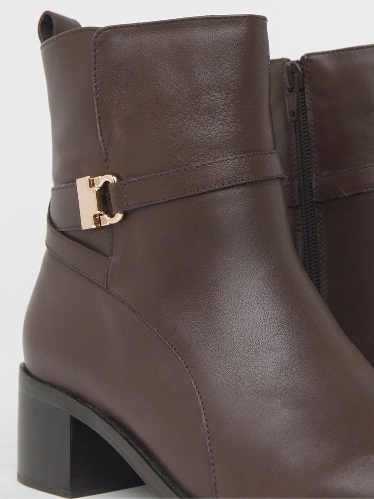 JD Williams Brown Extra Wide Fit Low Block Heel Real Leather Ankle Boots With Metal Trim - Image 4 of 4