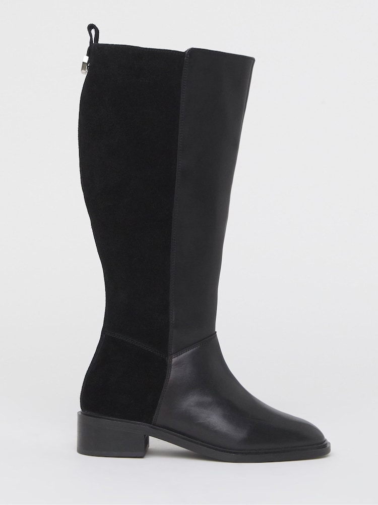 JD Williams Black Wide Fit Real Leather Suede Mix Riding Boots - Image 2 of 4 JD Williams Black Wide Fit Real Leather Suede Mix Riding Boots - Image 2 of 4