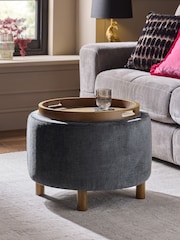 Plush Chenille Slate Blue Ashton Upholstered Storage Stool - Image 2 of 9