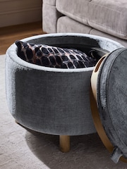 Plush Chenille Slate Blue Ashton Upholstered Storage Stool - Image 3 of 9