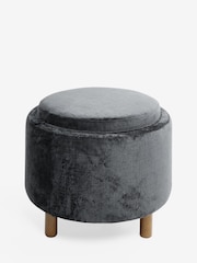 Plush Chenille Slate Blue Ashton Upholstered Storage Stool - Image 4 of 9