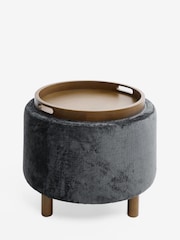 Plush Chenille Slate Blue Ashton Upholstered Storage Stool - Image 5 of 9
