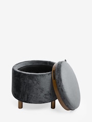 Plush Chenille Slate Blue Ashton Upholstered Storage Stool - Image 6 of 9