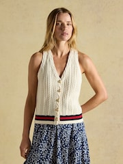 Crème - Joules Col licou en maille torsadée en coton débardeur - Image 1 de 8