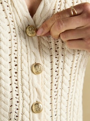 Crème - Joules Col licou en maille torsadée en coton débardeur - Image 6 de 8