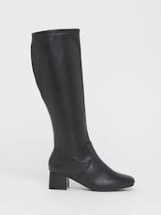 JD Williams Black Standard/Wide Fit Low Block Heel Knee High Sock Boots - Image 2 of 4