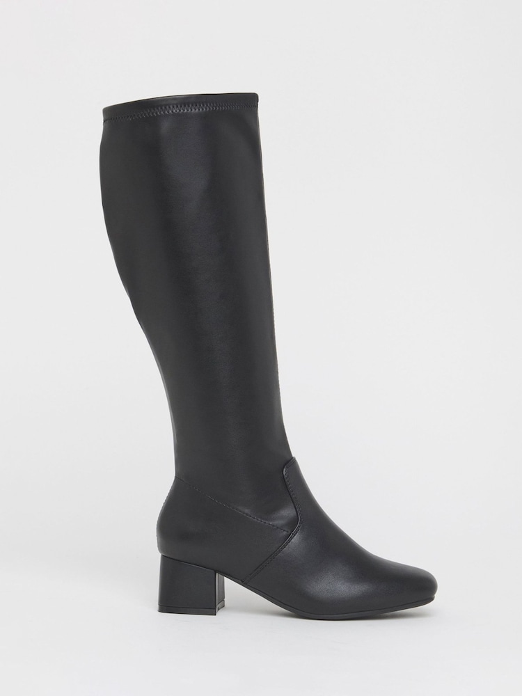 JD Williams Black Standard/Wide Fit Low Block Heel Knee High Sock Boots - Image 2 of 4 JD Williams Black Standard/Wide Fit Low Block Heel Knee High Sock Boots - Image 2 of 4