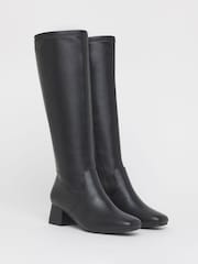 JD Williams Black Standard/Wide Fit Low Block Heel Knee High Sock Boots - Image 3 of 4