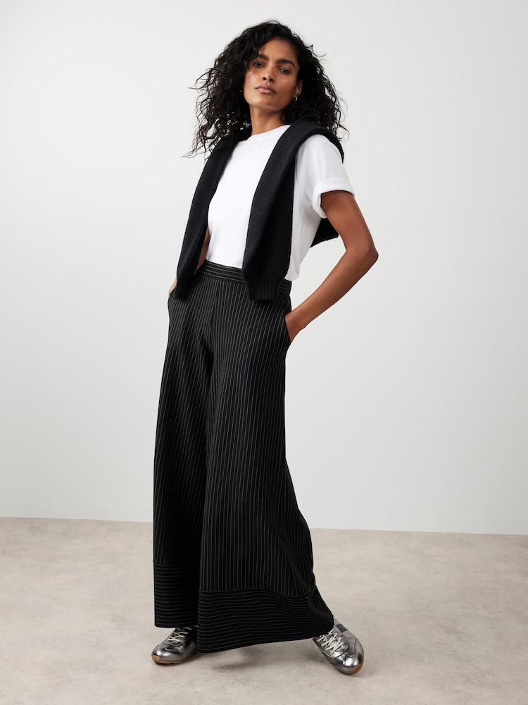 Mint Velvet Black Pinstripe Wide Trousers - Image 1 of 8