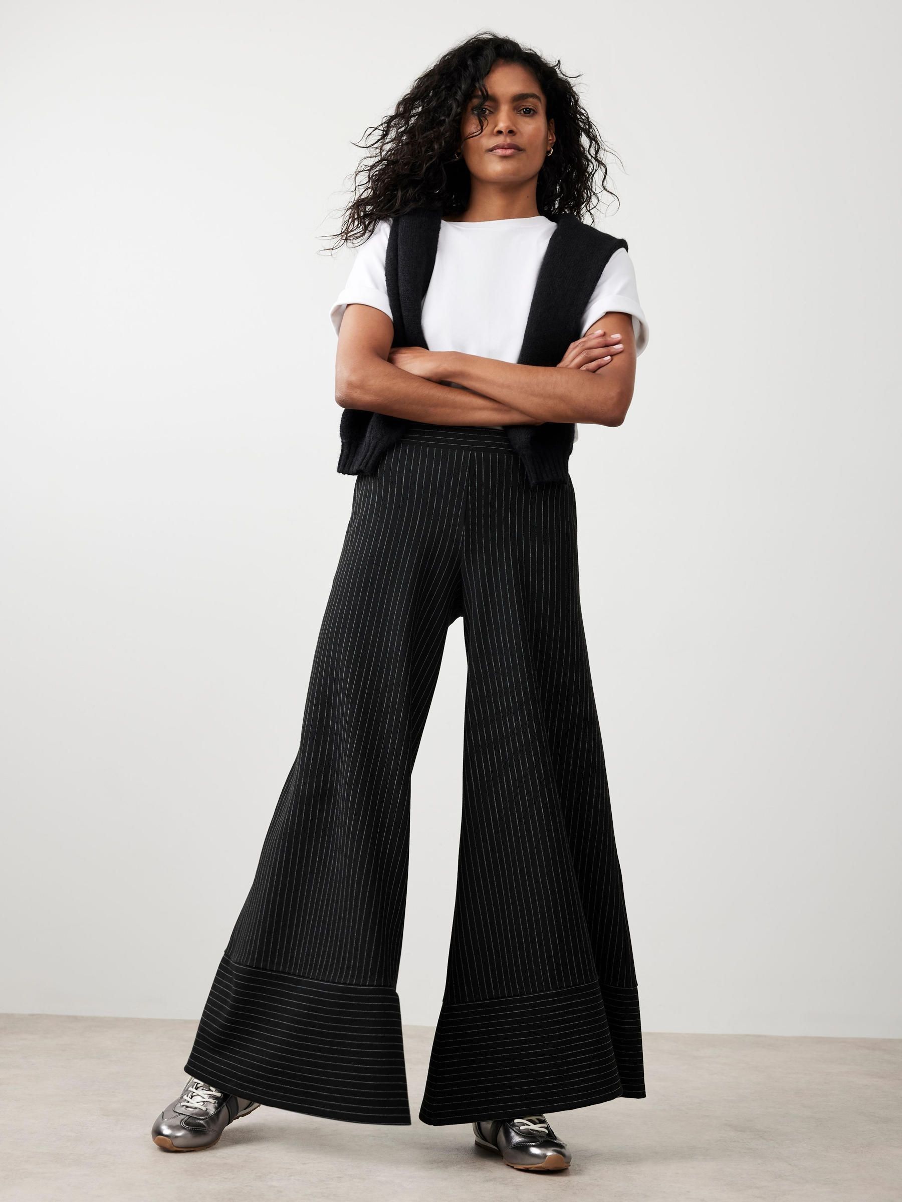 Buy Mint Velvet Black Pinstripe Wide Trousers from Next India