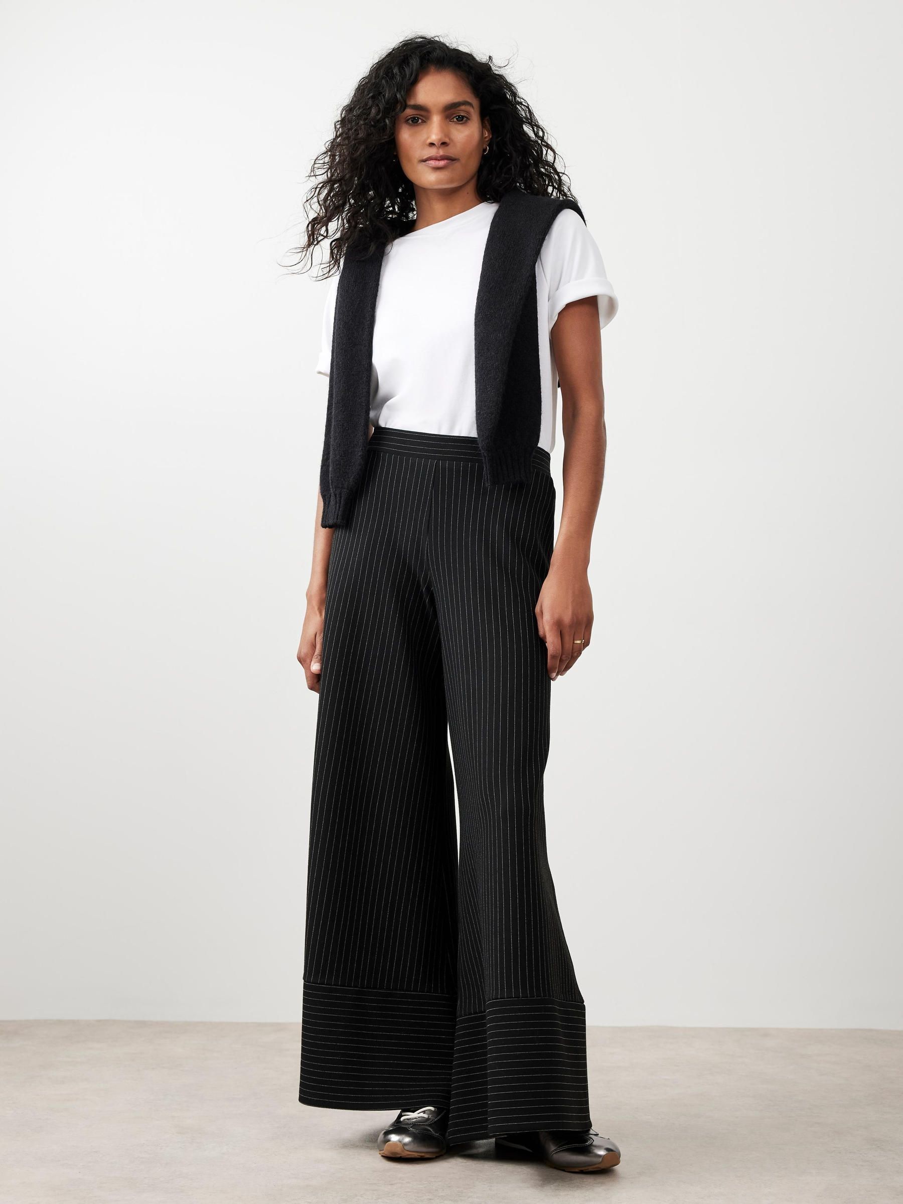 Buy Mint Velvet Black Pinstripe Wide Trousers from Next India