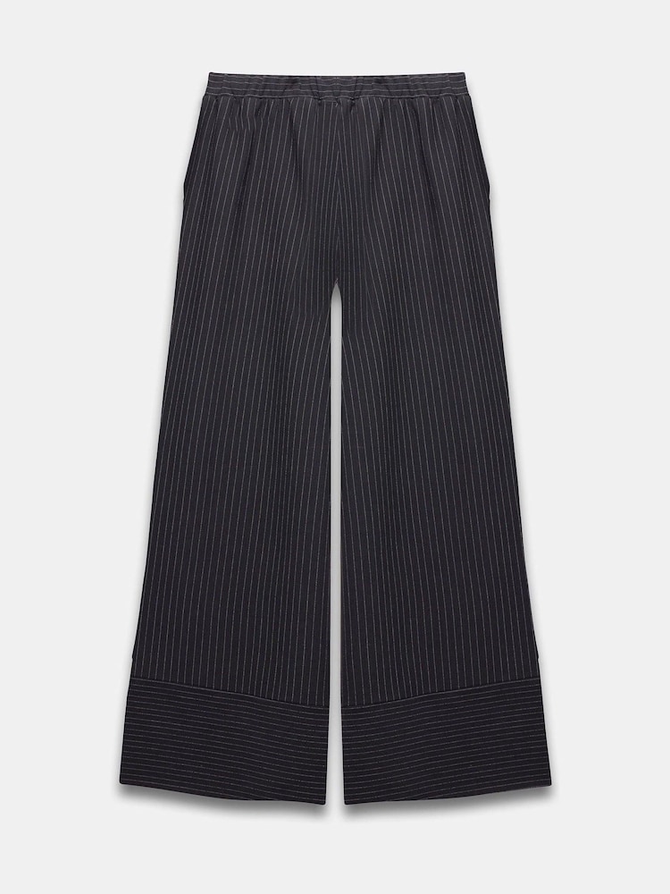 Mint Velvet Black Pinstripe Wide Trousers - Image 8 of 8