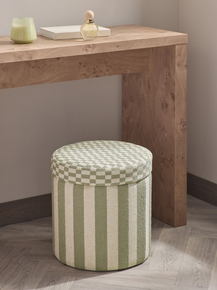Woven Stripe Sage Green Stella Storage Round Stool - Image 1 of 6 Woven Stripe Sage Green Stella Storage Round Stool - Image 1 of 6