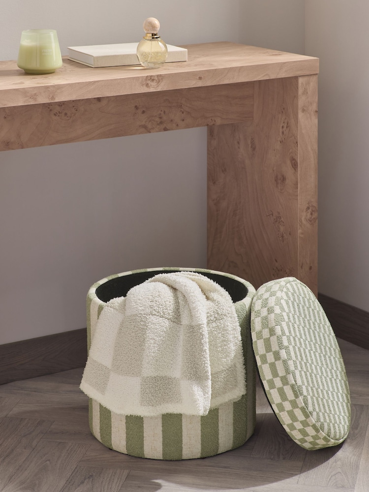 Woven Stripe Sage Green Stella Storage Round Stool - Image 2 of 6 Woven Stripe Sage Green Stella Storage Round Stool - Image 2 of 6