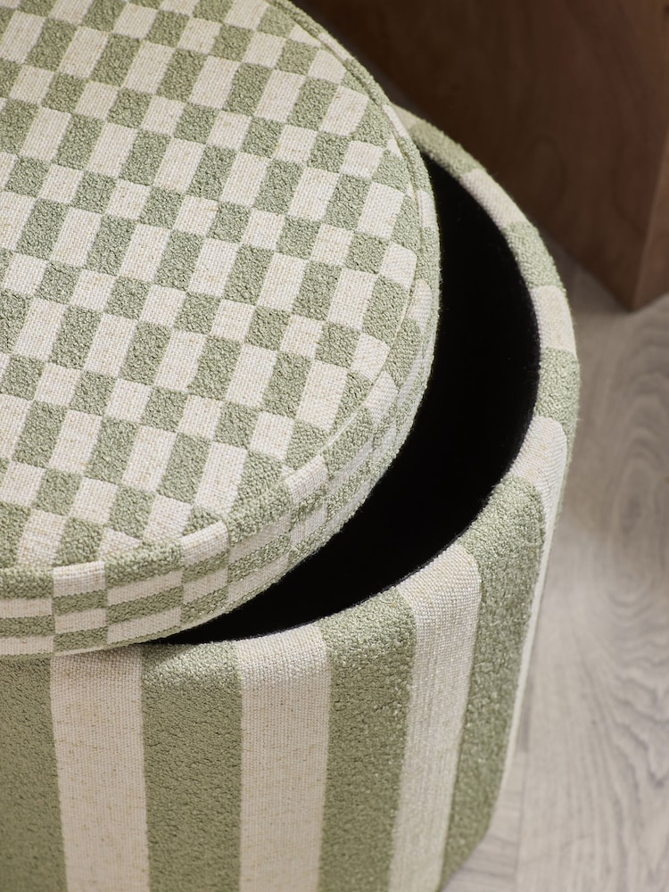 Woven Stripe Sage Green Stella Storage Round Stool - Image 6 of 6 Woven Stripe Sage Green Stella Storage Round Stool - Image 6 of 6