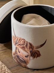 Tailored Linen Look Hamish Print Natural Stella Storage Round Stool - Image 4 of 4