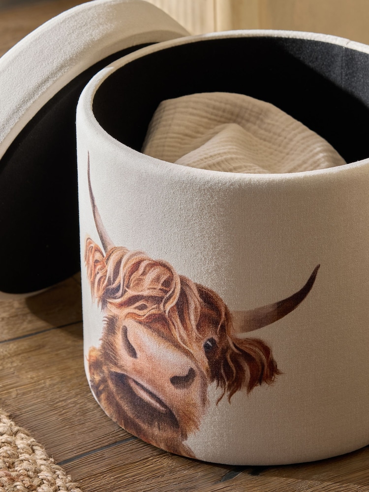 Tailored Linen Look Hamish Print Natural Stella Storage Round Stool - Image 4 of 4 Tailored Linen Look Hamish Print Natural Stella Storage Round Stool - Image 4 of 4