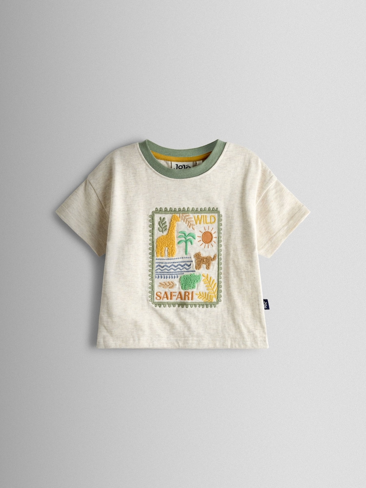 JoJo Maman Bébé Natural Safari Stamp Graphic T-Shirt - Image 1 of 3