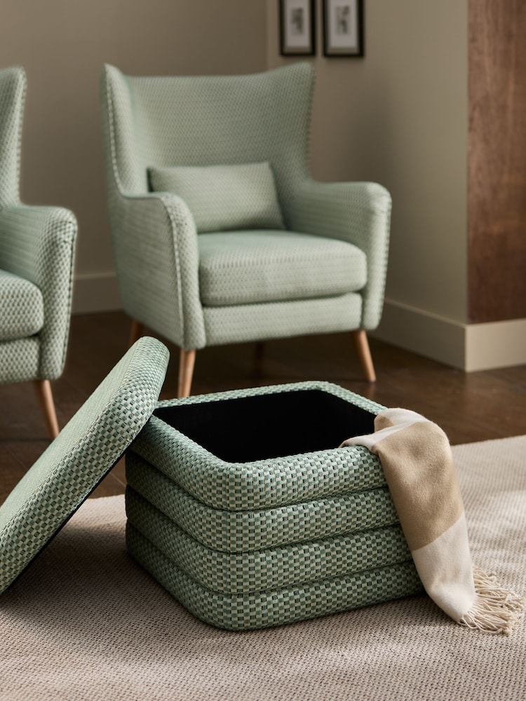 Geo Chenille Green Stella Storage Square Stool - Image 2 of 5 Geo Chenille Green Stella Storage Square Stool - Image 2 of 5
