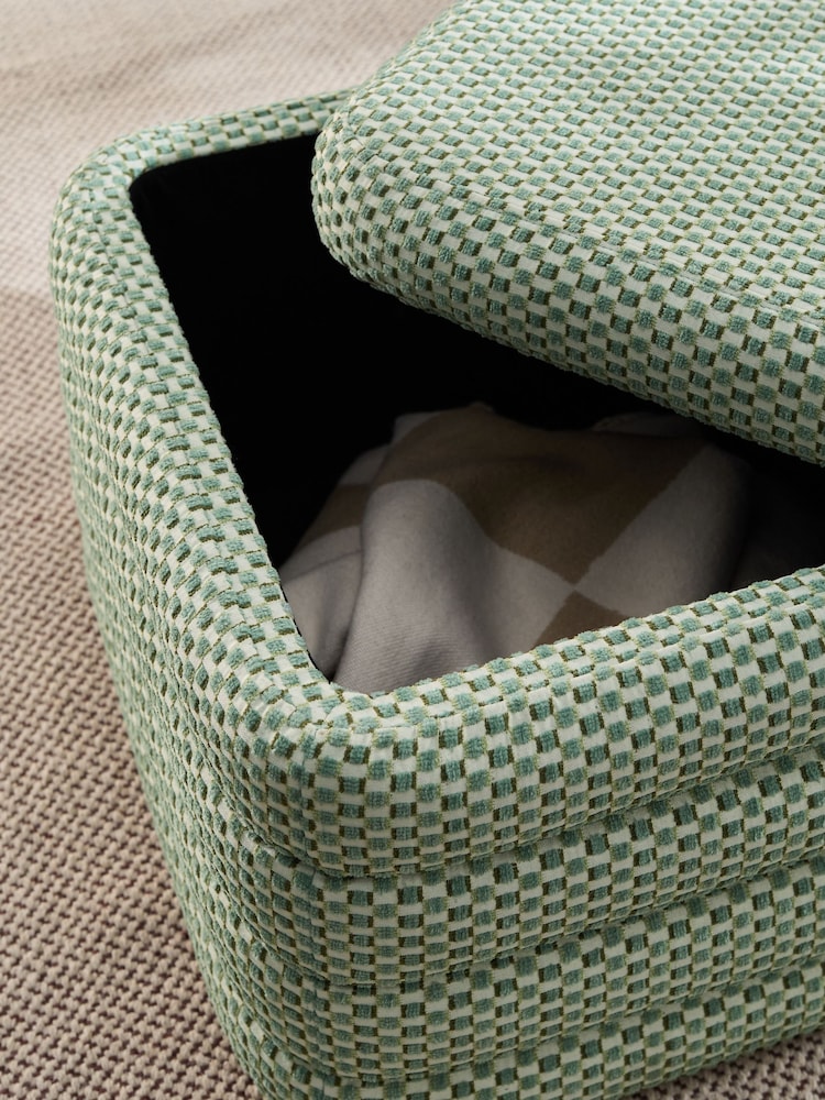 Geo Chenille Green Stella Storage Square Stool - Image 5 of 5 Geo Chenille Green Stella Storage Square Stool - Image 5 of 5
