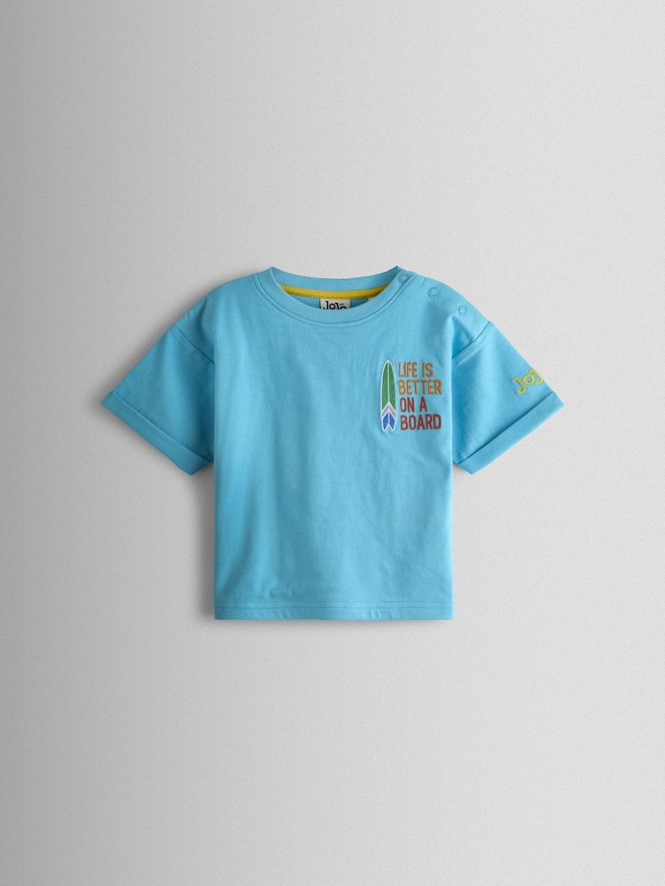 JoJo Maman Bébé Blue Surf Graphic T-Shirt Aqua Blue - Image 1 of 3