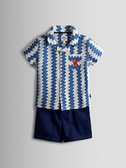 JoJo Maman Bébé Blue Textured Shirt & Shorts Resort Set - Image 1 of 7
