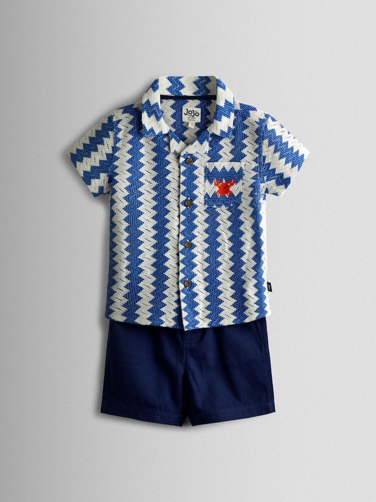 JoJo Maman Bébé Blue Textured Shirt & Shorts Resort Set - Image 1 of 7