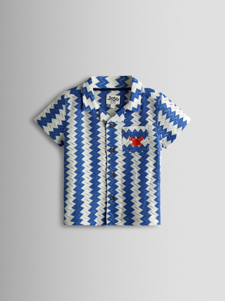 JoJo Maman Bébé Blue Textured Shirt & Shorts Resort Set - Image 2 of 7