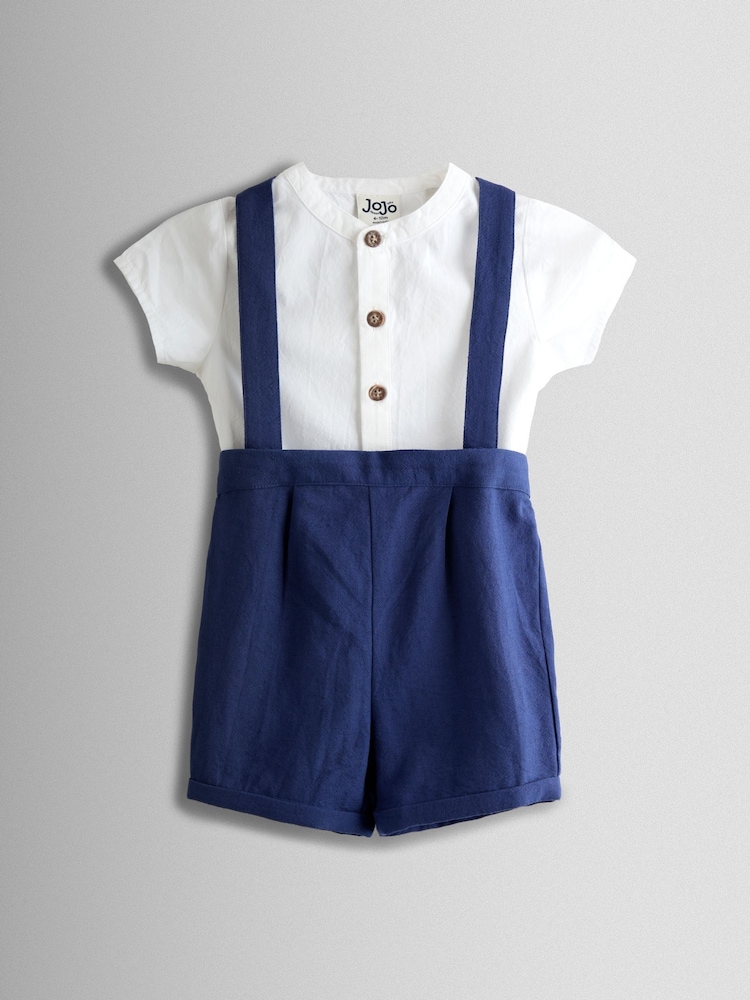 JoJo Maman Bébé Navy Blue Grandad Shirt & Shorts Set 2 Piece - Image 1 of 5 JoJo Maman Bébé Navy Blue Grandad Shirt & Shorts Set 2 Piece - Image 1 of 5