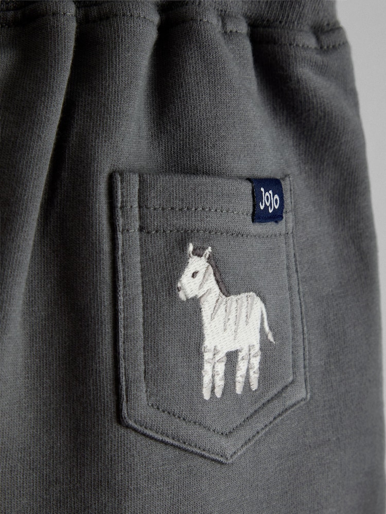 JoJo Maman Bébé Charcoal Grey Zebra 2-Piece Appliqué T-Shirt & Shorts Set - Image 7 of 7