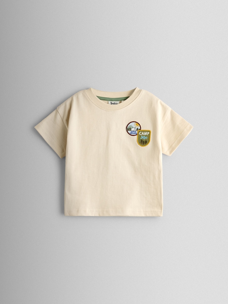 JoJo Maman Bébé Natural Explorer Fruit Badge Slogan T-Shirt - Image 1 of 4