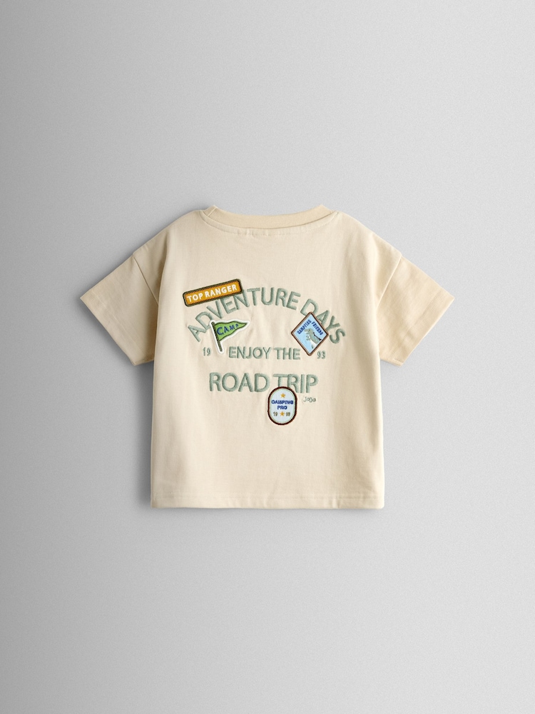 JoJo Maman Bébé Natural Explorer Fruit Badge Slogan T-Shirt - Image 2 of 4
