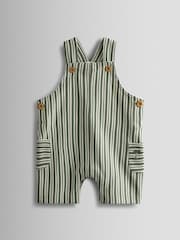 JoJo Maman Bébé Green 3-Piece Stripe Dungarees & T-Shirt Set with Hat - Image 2 of 8