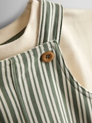 JoJo Maman Bébé Green 3-Piece Stripe Dungarees & T-Shirt Set with Hat - Image 7 of 8