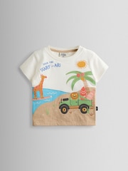 JoJo Maman Bébé Cream Surfari Scene Surfing Dino Scene Applique T-Shirt - Image 1 of 4