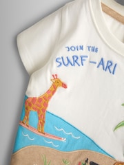 JoJo Maman Bébé Cream Surfari Scene Surfing Dino Scene Applique T-Shirt - Image 3 of 4
