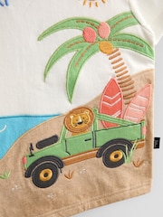 JoJo Maman Bébé Cream Surfari Scene Surfing Dino Scene Applique T-Shirt - Image 4 of 4